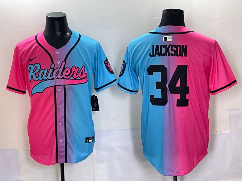 Men 2025 Oakland Raiders #34 Jackson Blue pink Nike Limited NFL Jersey 001
